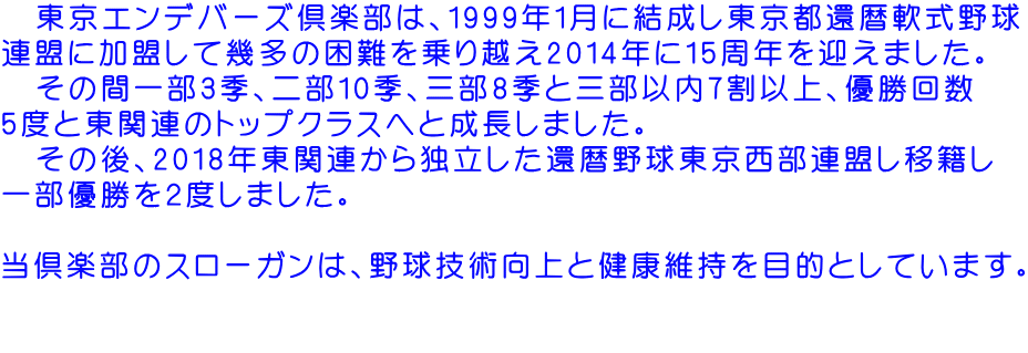 �@�����G���f�o�[�Y��y���́A1999�N1���Ɍ����������s�җ��싅 �A���ɉ������Ċ����̍�������z��2014�N��15���N���}���܂����B �@���̊Ԉꕔ3�G�A��10�G�A�O��8�G�ƎO���ȓ�7���ȏ�A�D���� 5�x�Ɠ��֘A�̃g�b�v�N���X�ւƐ������܂����B �@���̌�A2018�N���֘A����Ɨ������җ�싅���������A�����ڐЂ� �ꕔ�D�����Q�x���܂����B  ����y���̃X���[�K���́A�싅�Z�p����ƌ��N�ێ���ړI�Ƃ��Ă��܂��B  